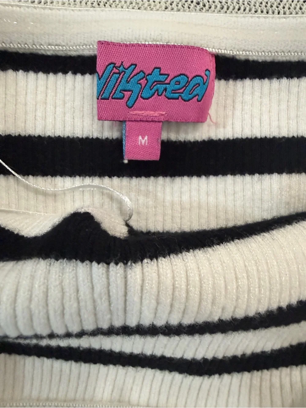 Edikted Black & Cream Striped Ribbed Tube Top Size M